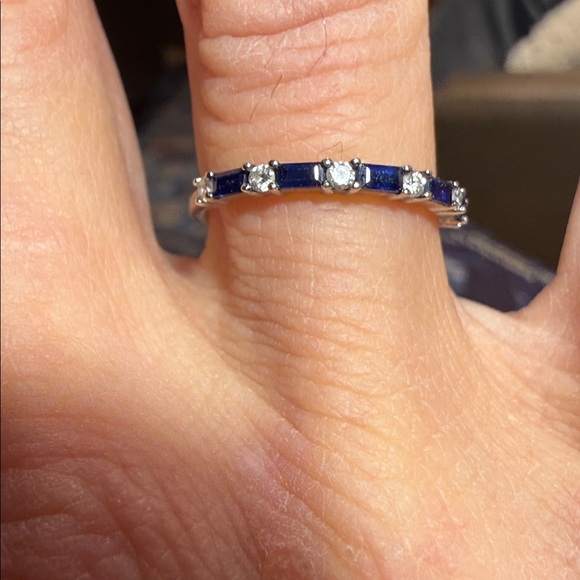 White gold ring with diamonds and sapphires
